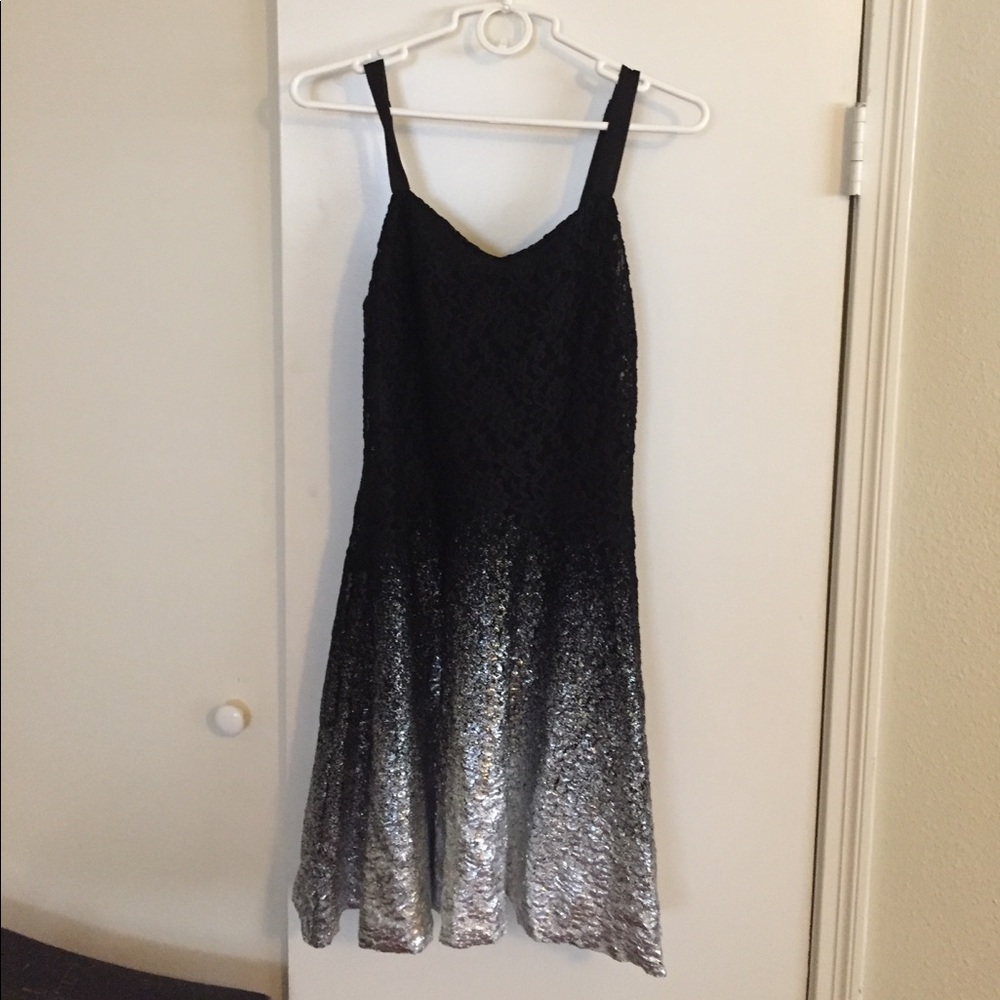 Black to Silver Ombre Lace Slip Dress